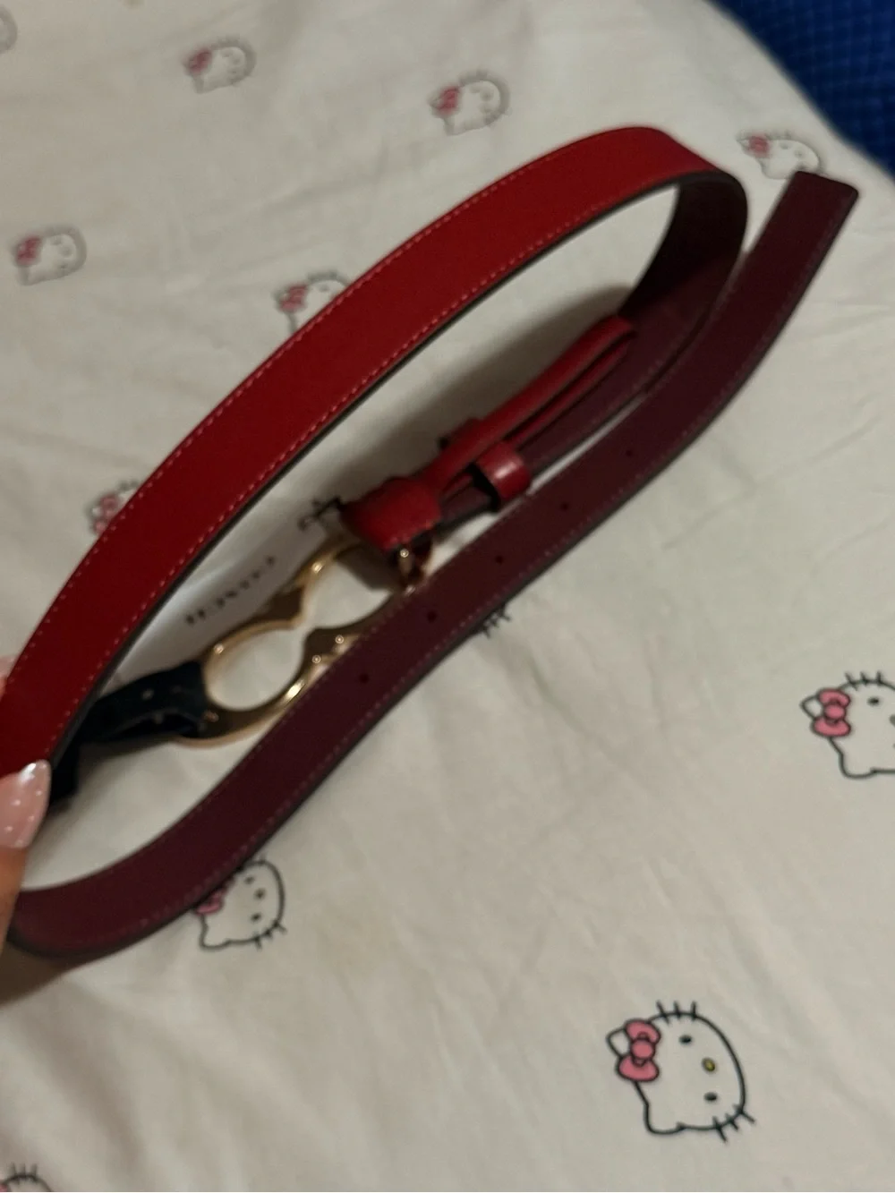 Coach Red Leather Belt with Gold Double-Loop Buckle